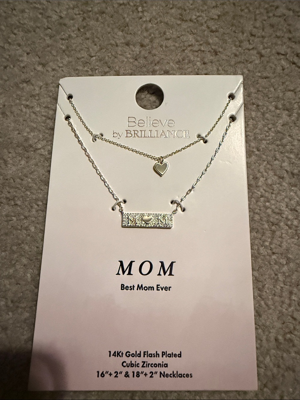 Believe by Brilliance Gold-Tone MOM Layered Necklace with Heart & Bar